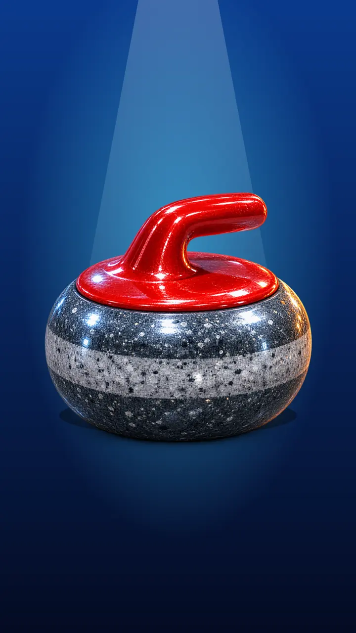 A red-handled granite curling stone